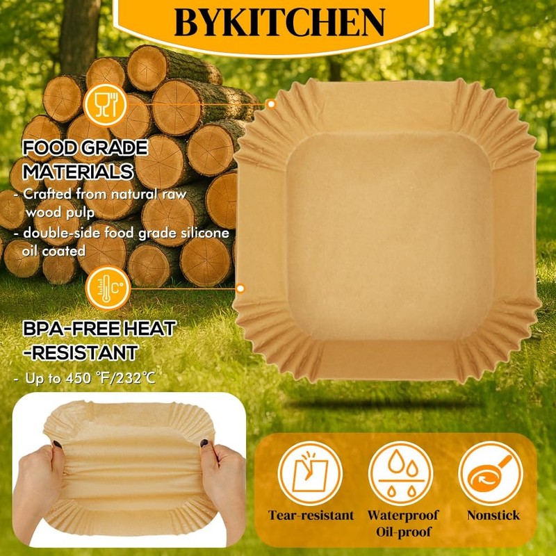 BYKITCHEN Air Fryer Sheets Liners for 9inch (5 to 8 QT)-100pcs-square, Black gallery