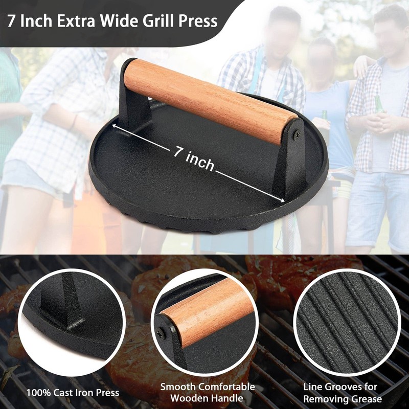 7 Inch Cast Iron Burger Press Smash Weight Heavy-Duty Hamburger Smasher Tool gallery