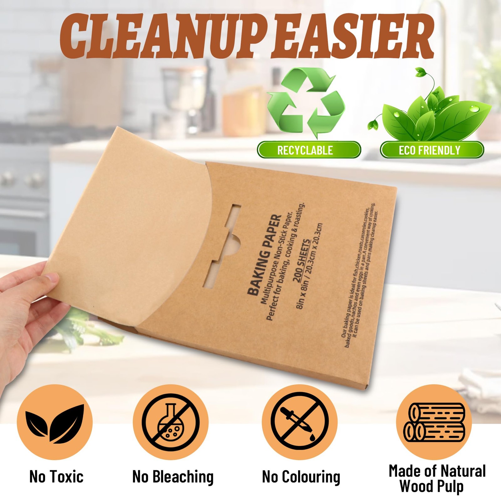 Tikxlafe 200 Pcs 8x8 Inch Parchment Paper Sheets, Precut 8"x8"-200pcs, Brown gallery