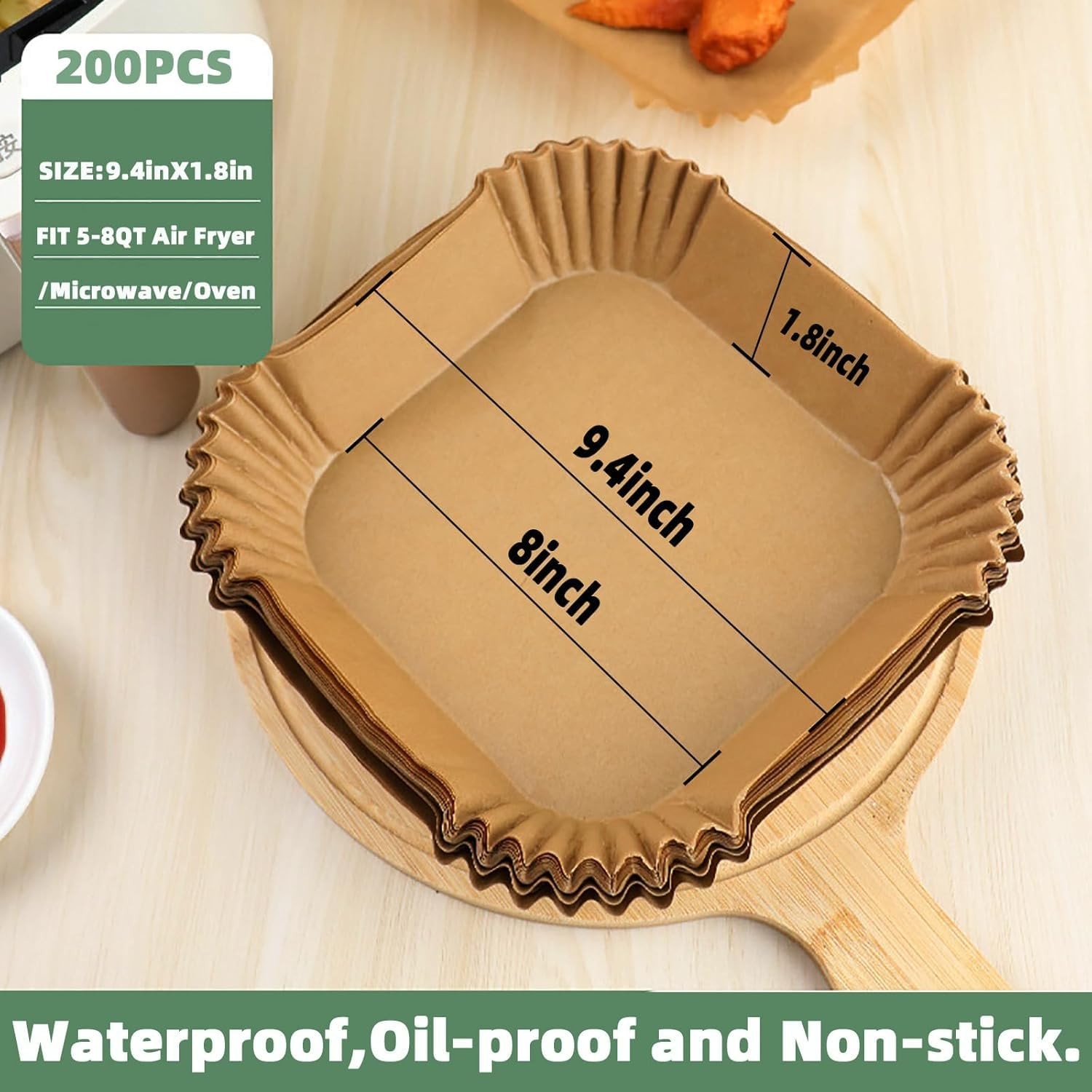Air Fryer Liners Disposable,200Pcs Parchment 200PCS 8in Square, Brown gallery