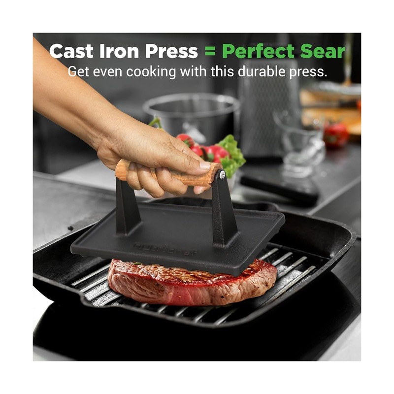 NutriChef Cast Iron Weight Grill Press – Heavy-Duty Griddle Pre... FAST US gallery