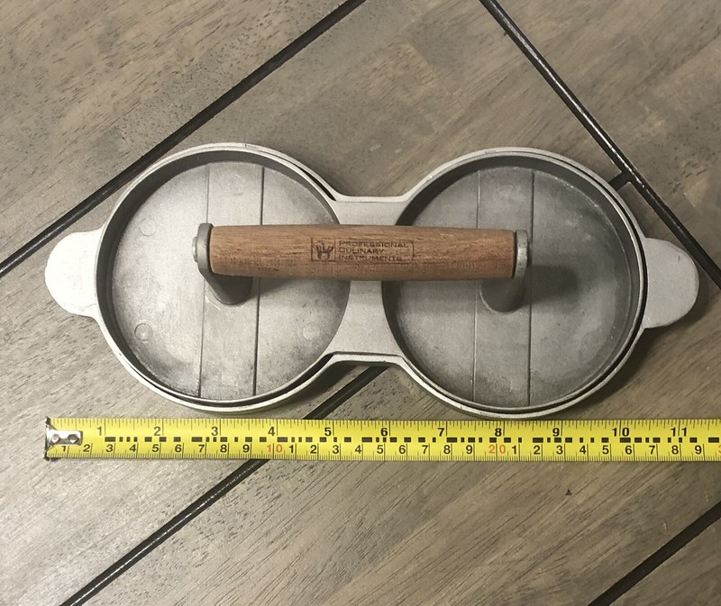 Vintage Double Patty Burger Press Mold Maker With Wooden Handle 4” Patty gallery