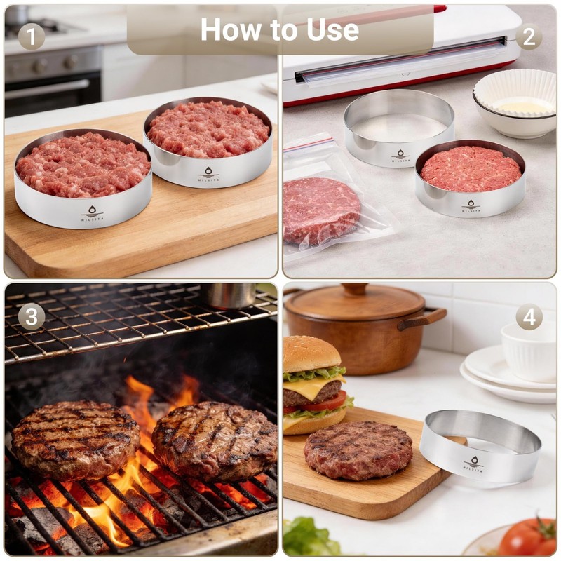 6 Pcs Stainless Steel Burger Mold Set, 4" Cooking Rings for Sous Vide & Baking gallery