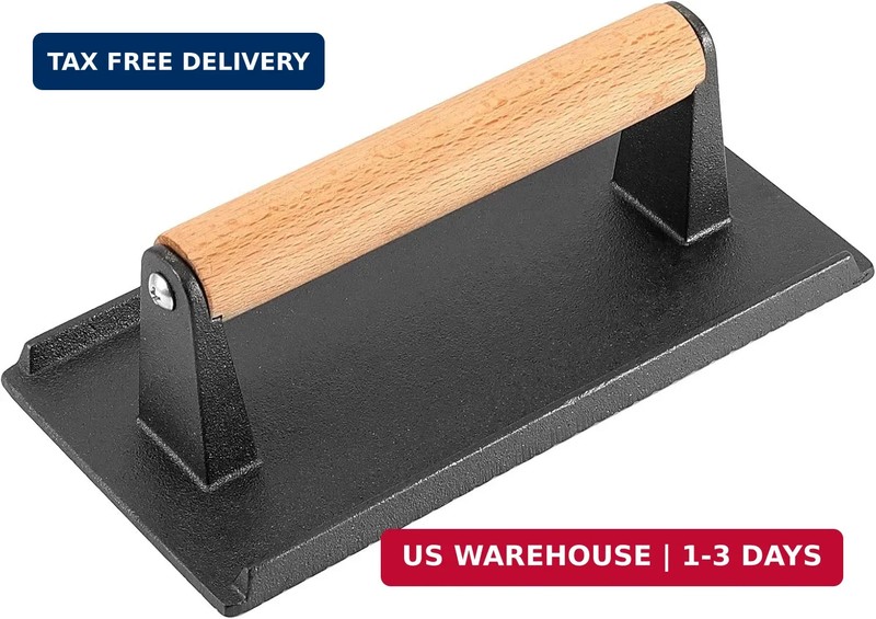2 Pack 8 x 4 Inch Cast Iron Grill Press, Flat Heavy Weight Chef Press Bacon Grid gallery