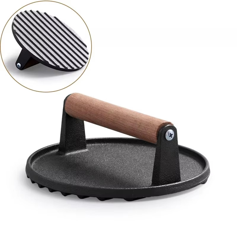 Cast Iron Steak Burger Press round Rectangular Uncoated Heavy-Duty Meat Press wi