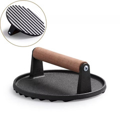 Cast Iron Steak Burger Press round Rectangular Uncoated Heavy-Duty Meat Press wi