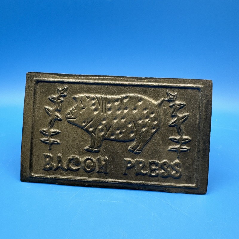 Bacon Press Cast Iron Wood Handle Grill Pressing Steak Cooking Burger Ham BBQ US gallery
