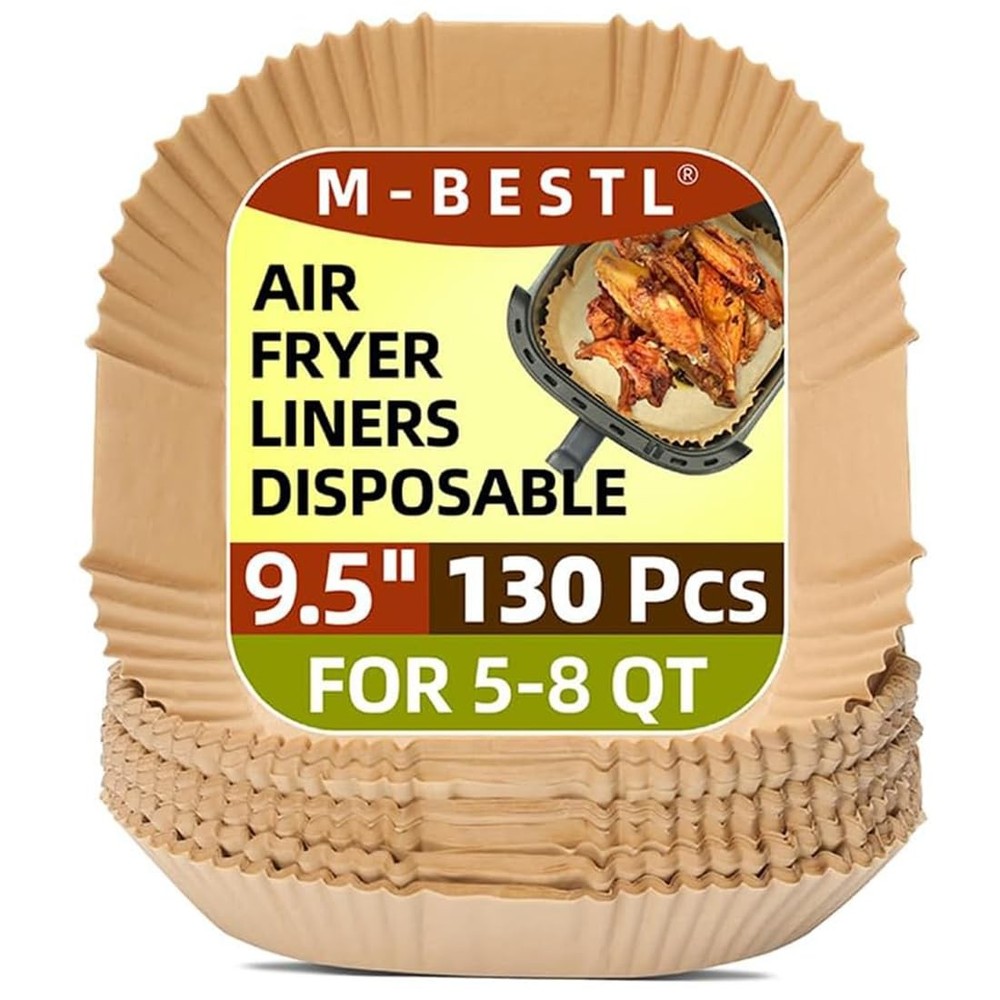 9.5 Inch Paper Air Fryer Liners Disposable,130 Pcs 9.5"Square-130pcs, Wood