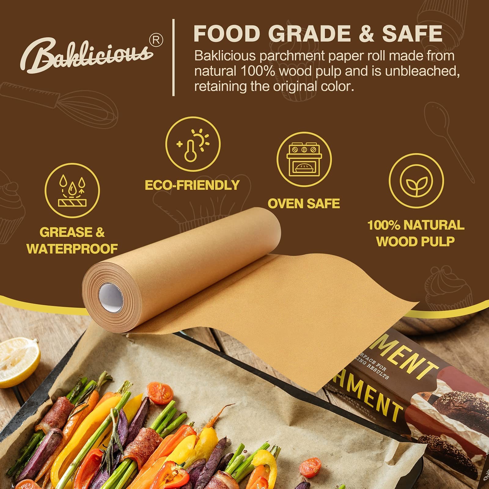 Unbleached Parchment Paper Roll for Baking, 15 in x 210 15inch-rolls, Brown gallery