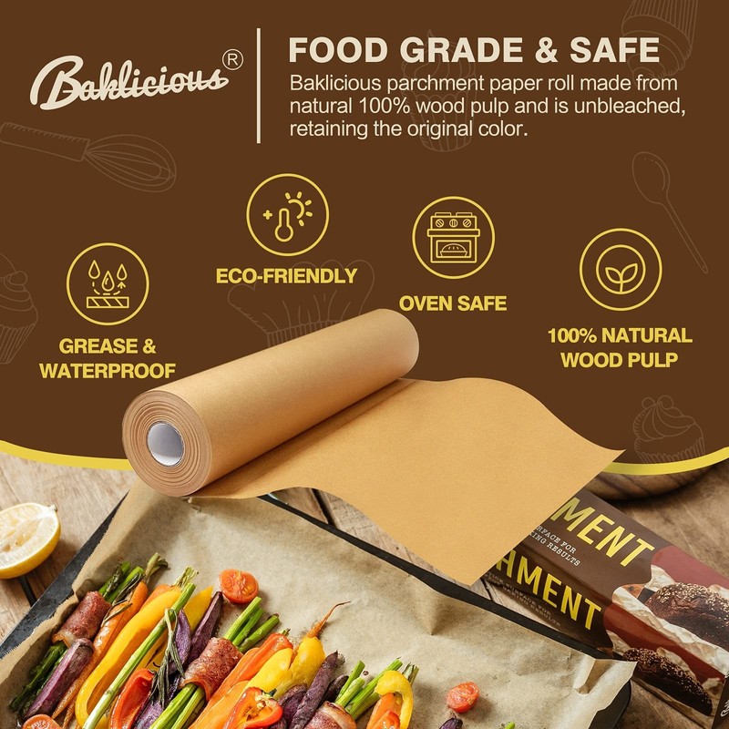 Unbleached Parchment Paper Roll for Baking, 15 in x 210 15inch-rolls, Brown gallery