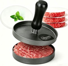 Burger Press Patty Maker Non-Stick Aluminum Hamburger Mold W/ 100 Patty Papers