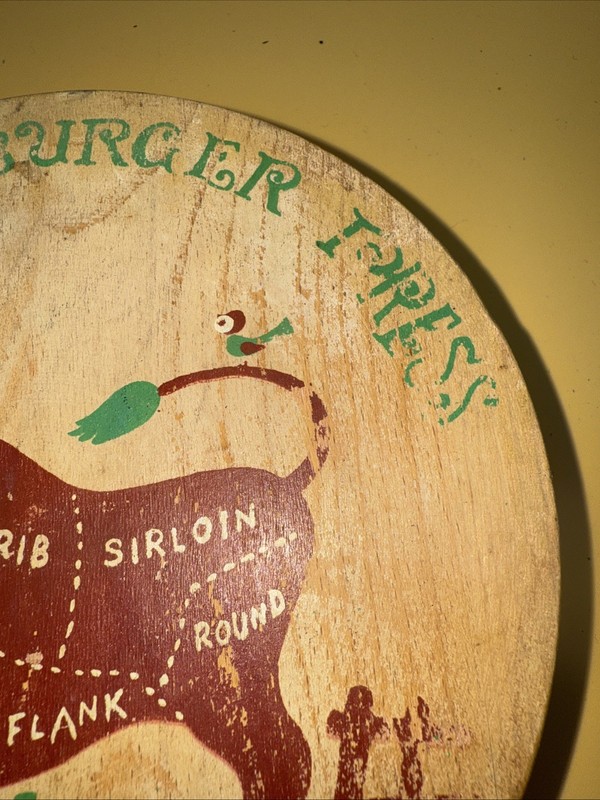 Vtg Parksmith Corp-Japan Wooden Hamburger Press Retro Decor Kitschy Cow 5.75”W gallery
