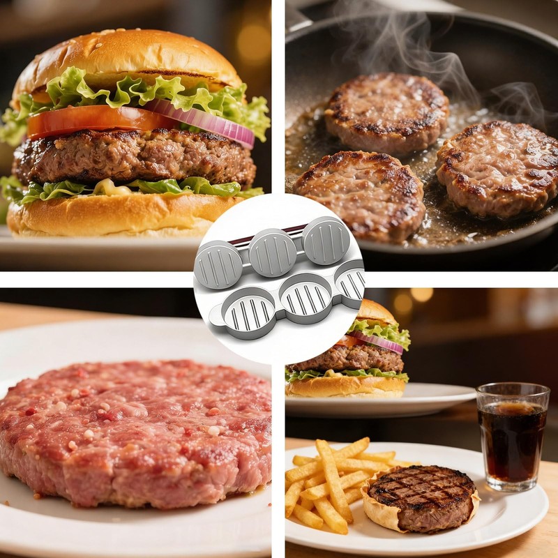 Mini prensa para hamburguesas de 2,6", herramienta antiadherente 3 en 1 gallery