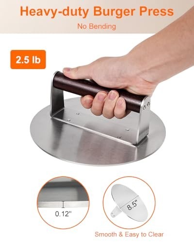 Smash Burger Press Heavy Duty 8.5 Inch Stainless Steel Grill Griddle Bacon Steak gallery