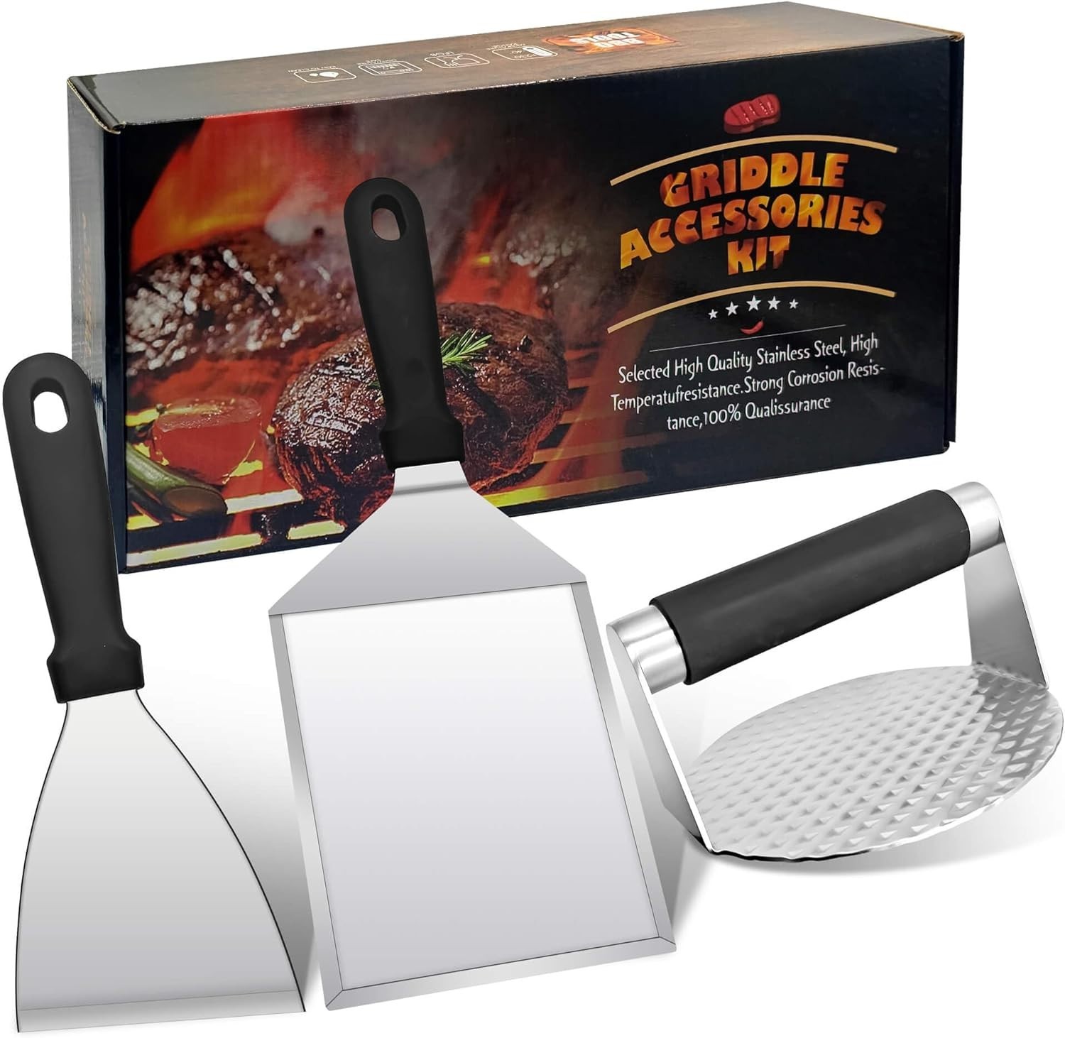 3PCS Smash Burger Press Kit - Hamburger Spatula Griddle Scraper NONSTICK gallery