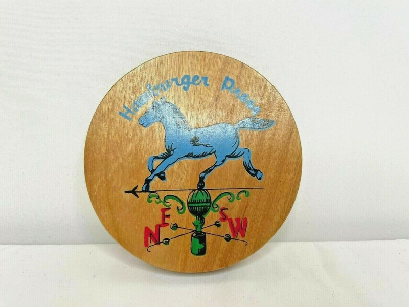 Vintage Wooden Hamburger Press Hand Painted Blue Horse Weather Vane Multi Color gallery