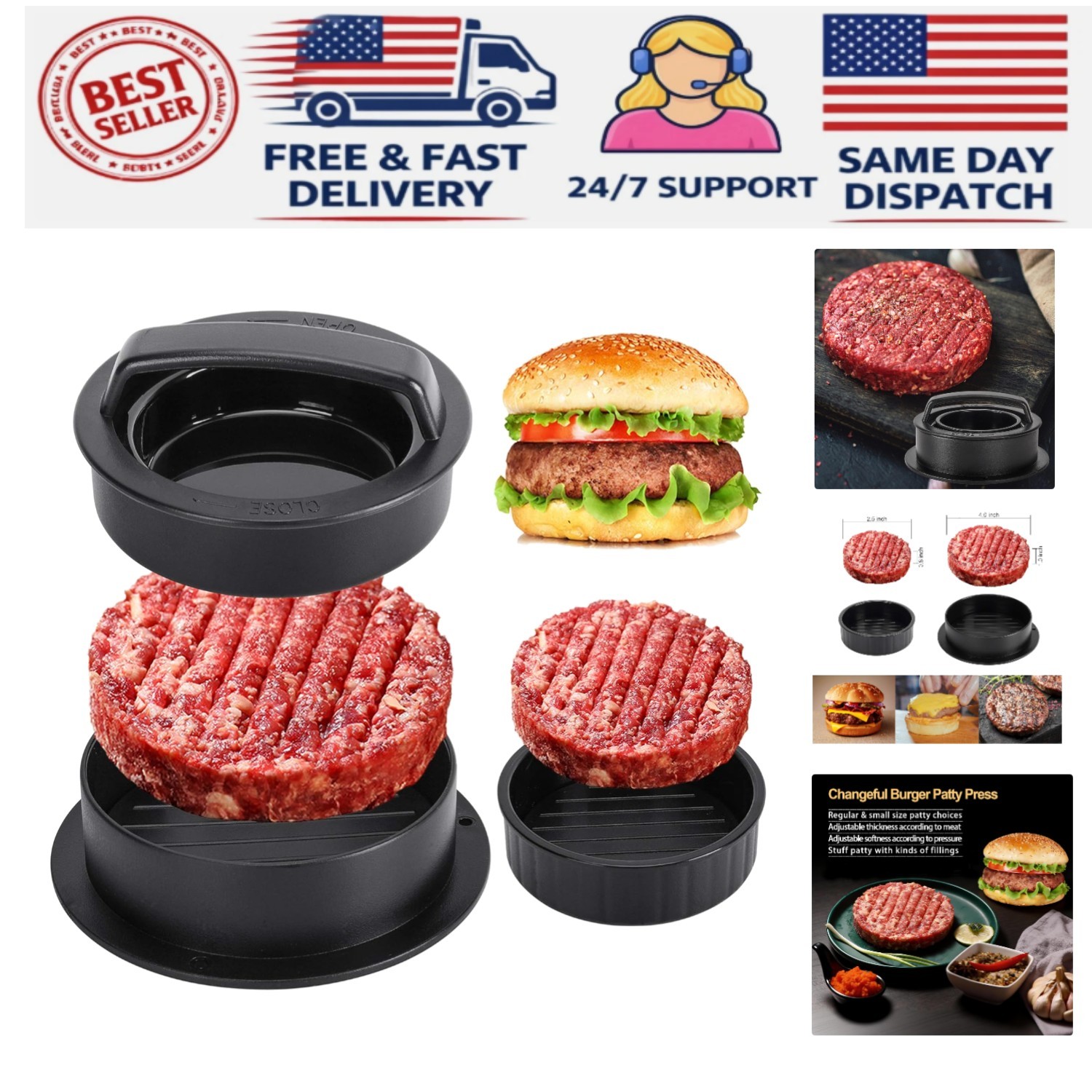 Professional-Grade Hamburger Press: Easy Cleanup & Perfect Patties Every Time gallery