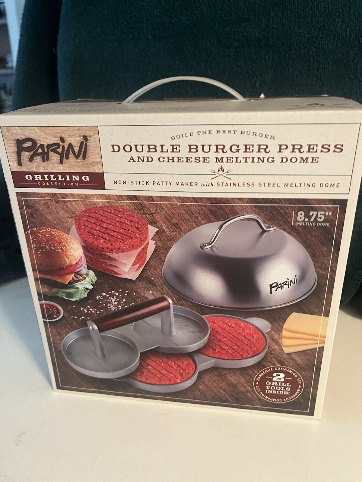 Parini Double Non-Stick Burger Press & Cheese Melting Dome 8.75" NIB gallery