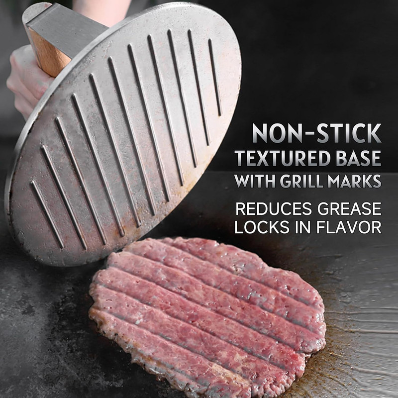 Professional Stainless Steel Smash Burger Press with Wood Handle,Heavy-Duty 8.5 gallery