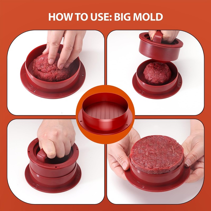 Pisol Hamburger Press, 4-in-1 Burger Press Patty Maker Slider, Stuffed Red gallery