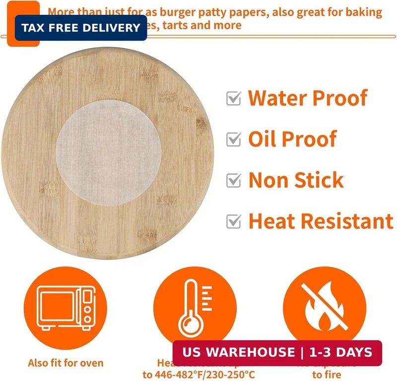 Precut 4.5 Inch Parchment Sheets for Burger Press - 200pcs Patty Separator & Bak gallery