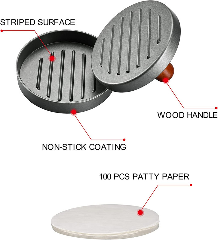 Burger Press Patty Maker Stainless Steel Hamburger Patty Press Mold Wood Handle gallery