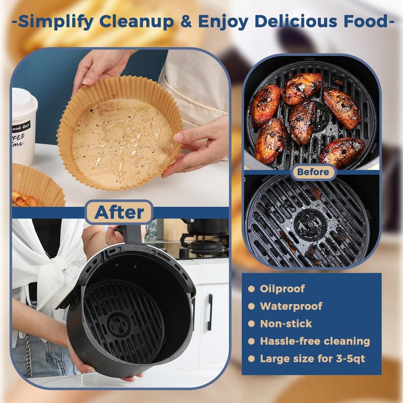 100PCS Air Fryer Paper Liners, Disposable Non-Stick 8inch-100pcs, Paper-Round gallery