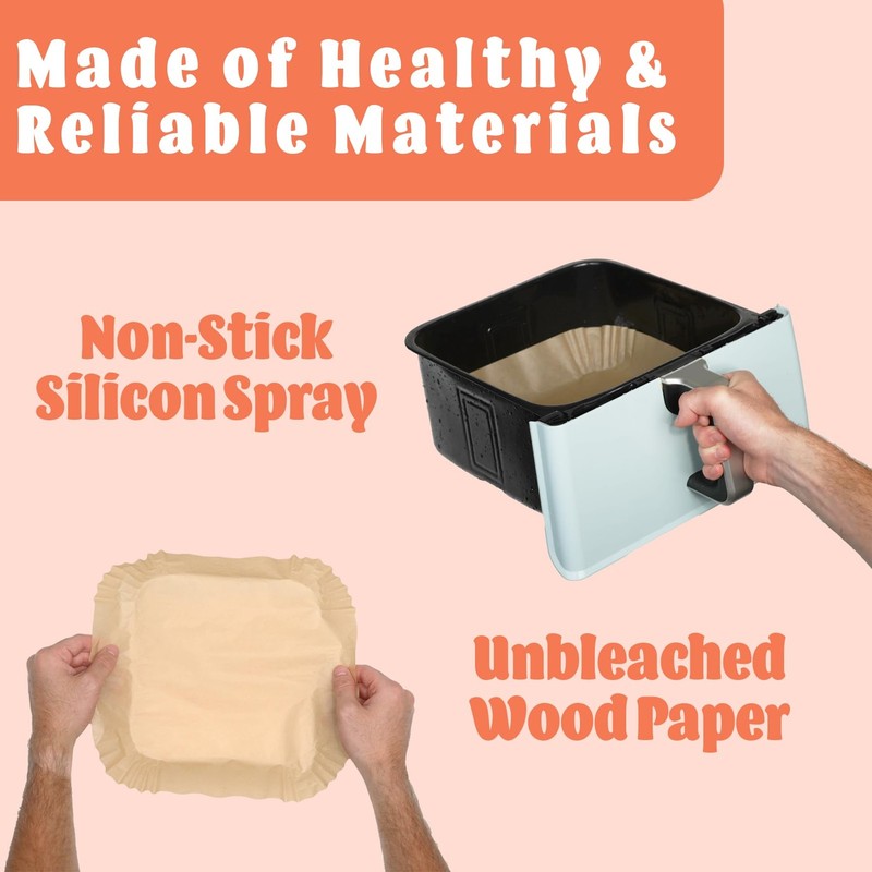 Air Fryer Liners Disposable – 125 pk 8" Unbleached Non-Stick Square 8", Tan gallery