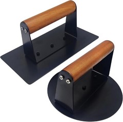 2Pcs Burger Press With Wooden Handle-5.5″ Round & 8.03×4.2″ Rectangle Meat Press
