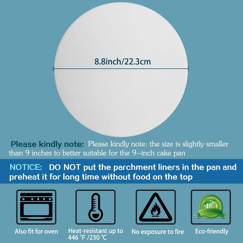 Baking Parchment Circles, Set of 100, 9 Inch Non Stick 9inch-100pcs, White gallery