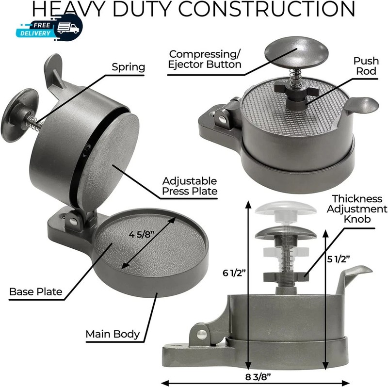 Burger Press Patty Maker – Adjustable Thickness (1/4 Lb to 3/4 Lb) with Ejector gallery