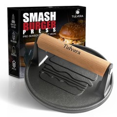 Smash Burger Press Cast Iron Hamburger Smasher Tool Flat-Edge Meat