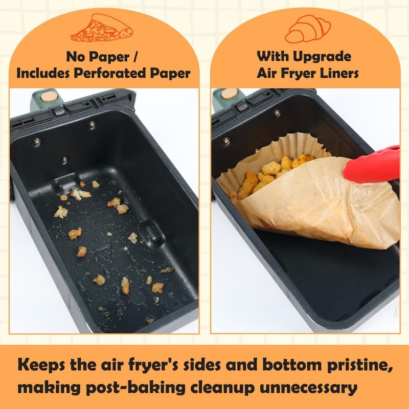 BYKITCHEN Air Fryer Rectangle dual liners-100pcs (6 to 10QT), unbleached gallery