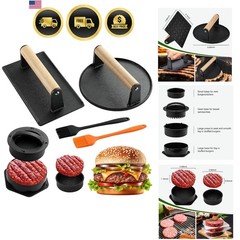 Smash Burger Press Kit – 4 in 1 Stuffed Burger Mold, Cast Iron Burger Presses…