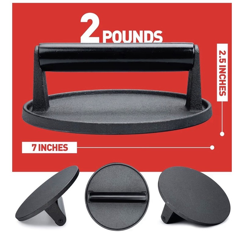 Smash Burger Press Kit– 7''Flat Cast Iron Press & 12”Basting Cover Melting Dome gallery