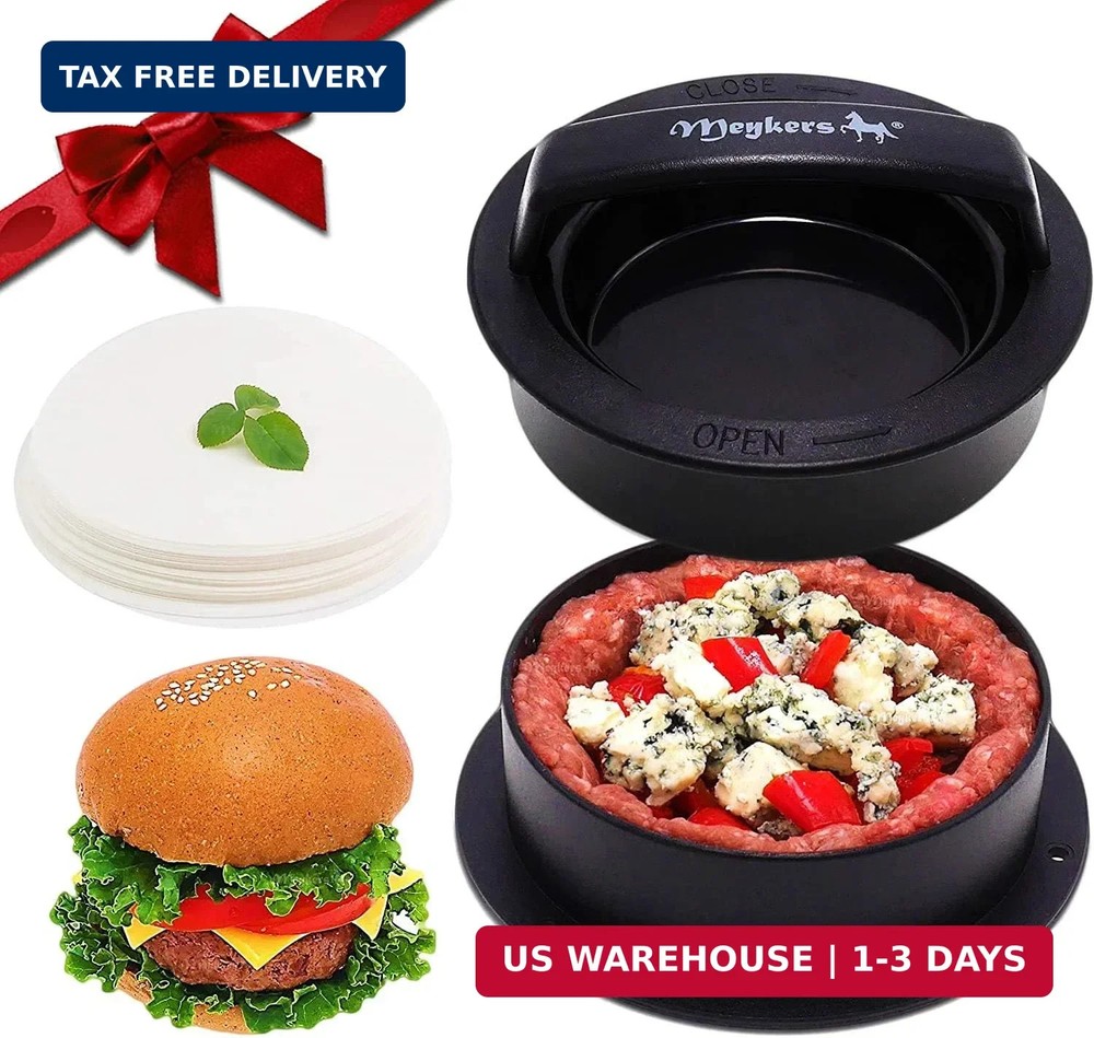 Meykers Burger Press - 3-in-1 Hamburger Patty Maker with Non-Stick Mold and 100