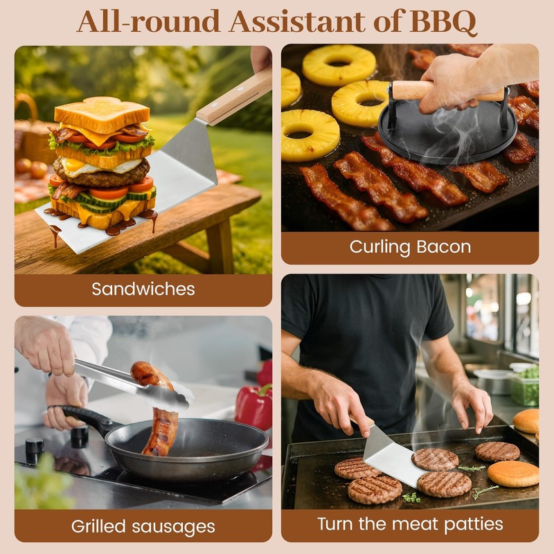 3-Piece Smash Burger Press Kit, 2 lb 7" Cast Iron Press, Extra Wide Spatula &... gallery