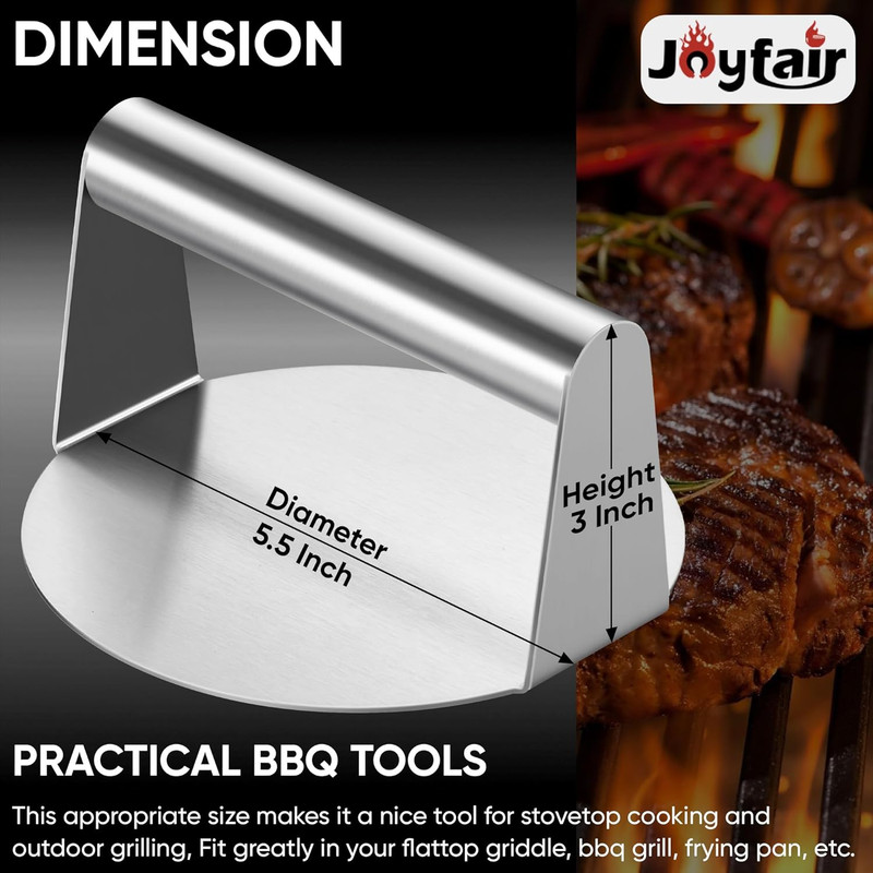 Smash Burger Press for Griddle (5.5 Inch), Stainless Steel Hamburger Smasher, Fl gallery