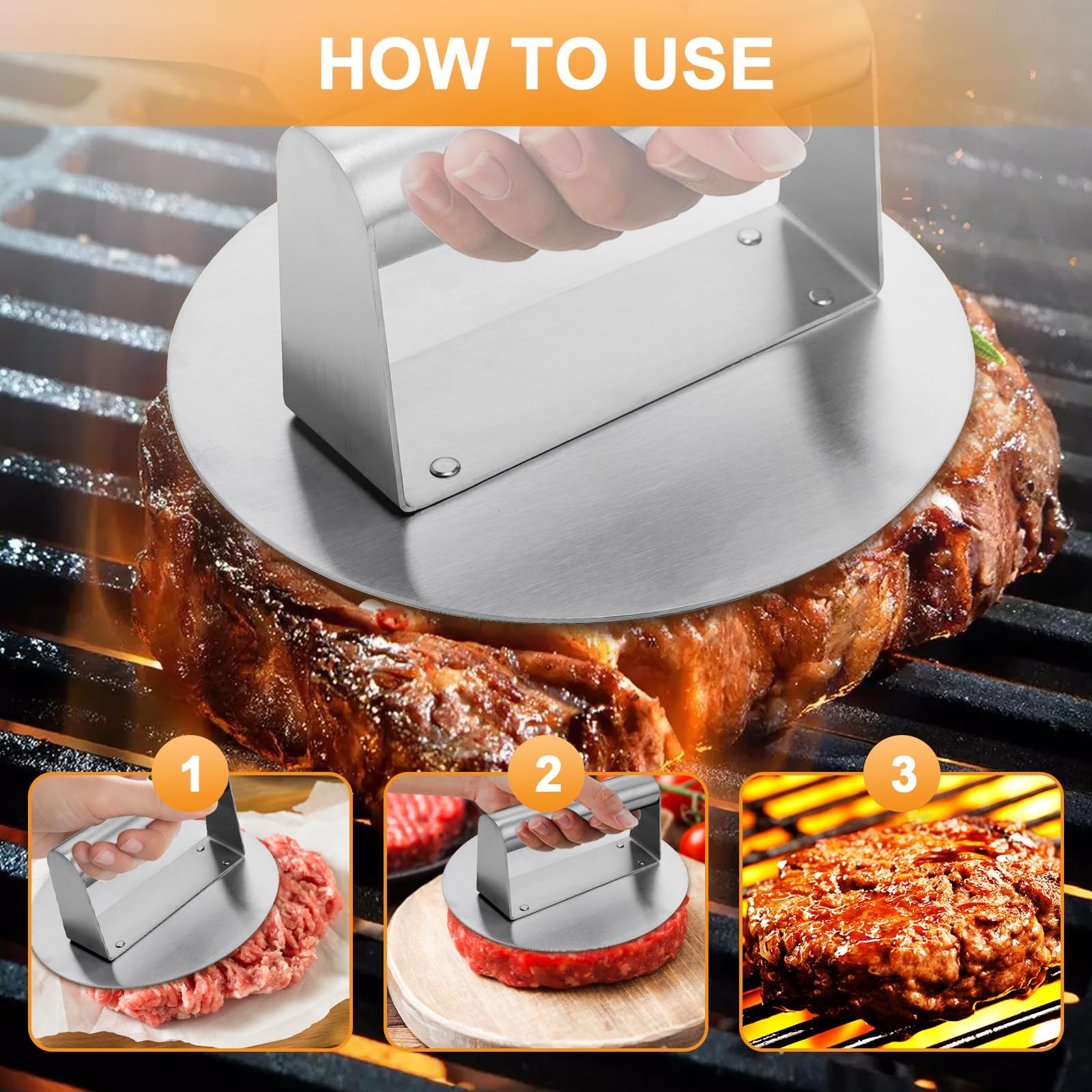 Stainless Steel Burger Press 6.2" Round Smash Burger Press- Pro Non-Stick Burger gallery