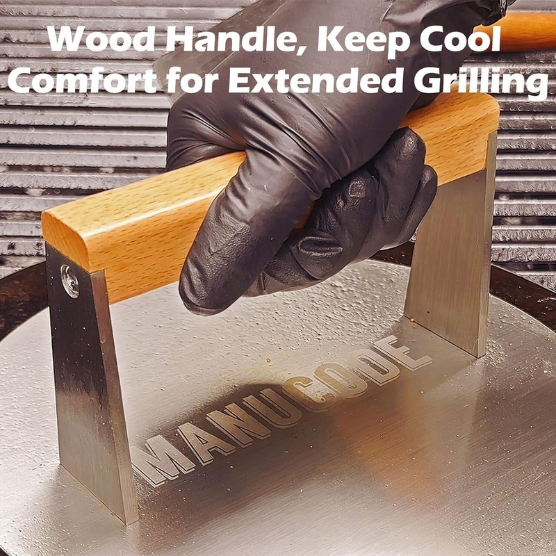 Stainless Steel Grill Press, Heavy-Duty Smash Burger Press with Wooden Handle... gallery