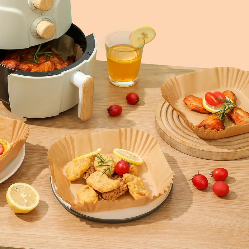 SHINYMOMO Air Fryer Liners Disposable Paper,100Pcs Airfryer 6.3”Square, Beige gallery