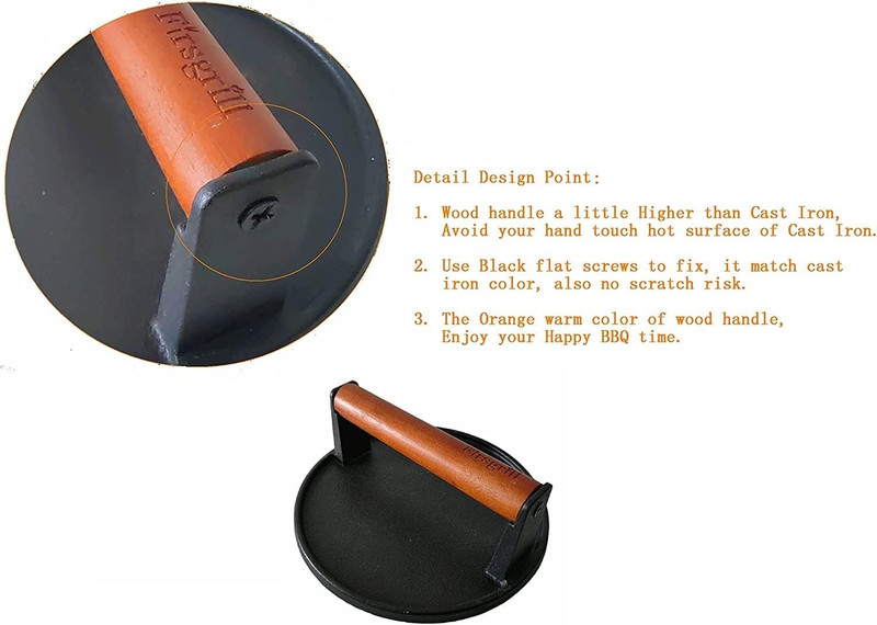 Firsgrill 2-Pack Heavy-Duty Cast Iron Burger Press with Wood Handle gallery