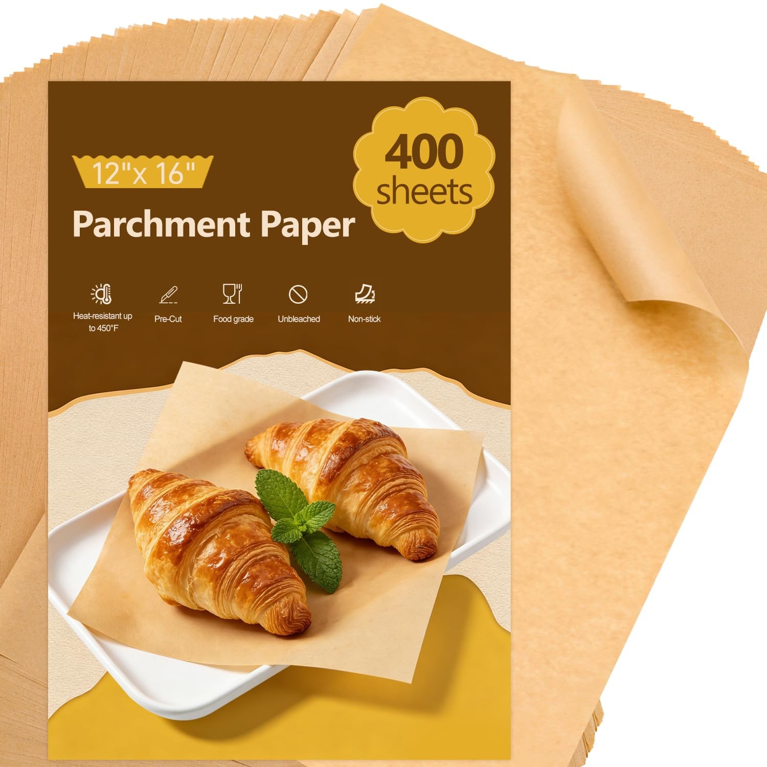 400Pcs Unbleached 12x16 Inch Silicone Coated Parchment 12*16 inch, Brown gallery