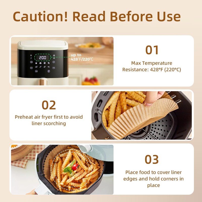150Pcs Air Fryer Liners, 8 Inch Square 7.8inch X 1.77inch, natural wood color gallery