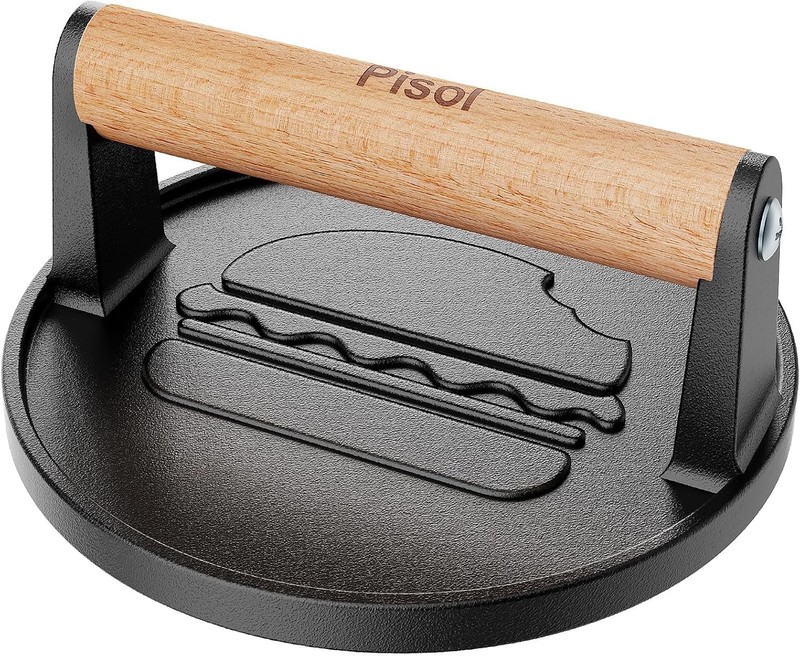 Cast Iron Smash Burger Press Pre-Seasoned Hamburger Smasher 2 lb Heavy-Duty gallery