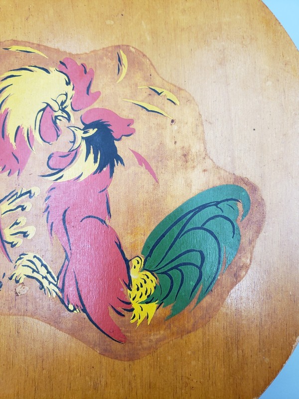 Vintage Jumbo Wood Fighting Roosters Hamburger Press gallery
