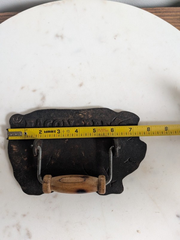 Cast Iron Bacon Press Pig Shape Grill Press Burger Smasher Wood Handle gallery