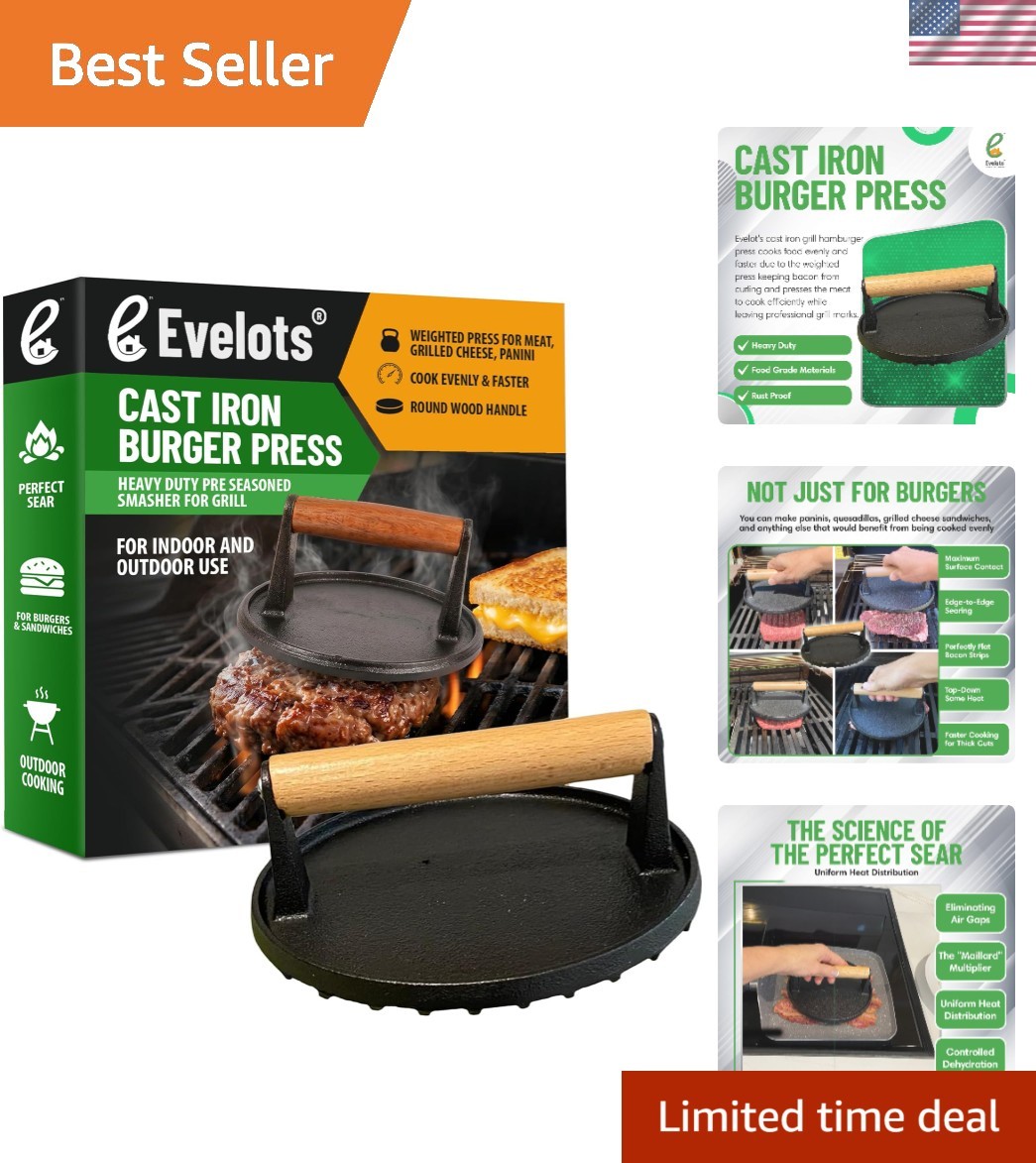 Durable Cast Iron Burger Press with Wood Handle - Essential for the Grill Master gallery