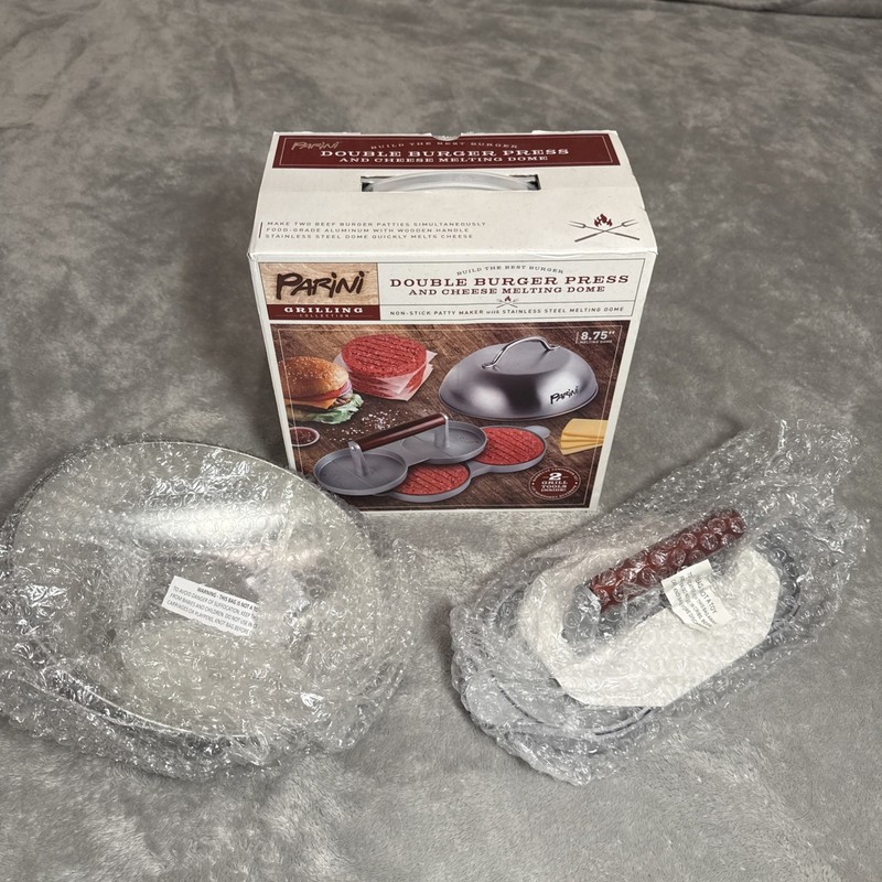 Parini Double Non-Stick Burger Press & Cheese Melting Dome 8.75" New Open Box gallery
