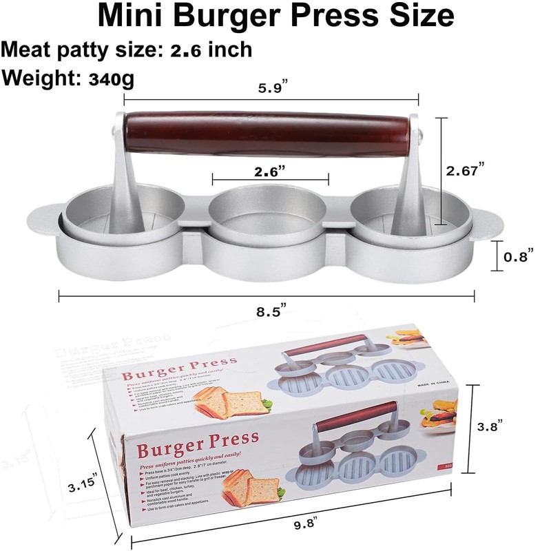 Mini Burger Press Patty Maker Three 2.6-inch Molds Small Aluminum Hamburger P... gallery